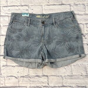 Old Navy The Boyfriend Denim Jean Shorts Floral Print Cuffed Hems Size 12 NWT